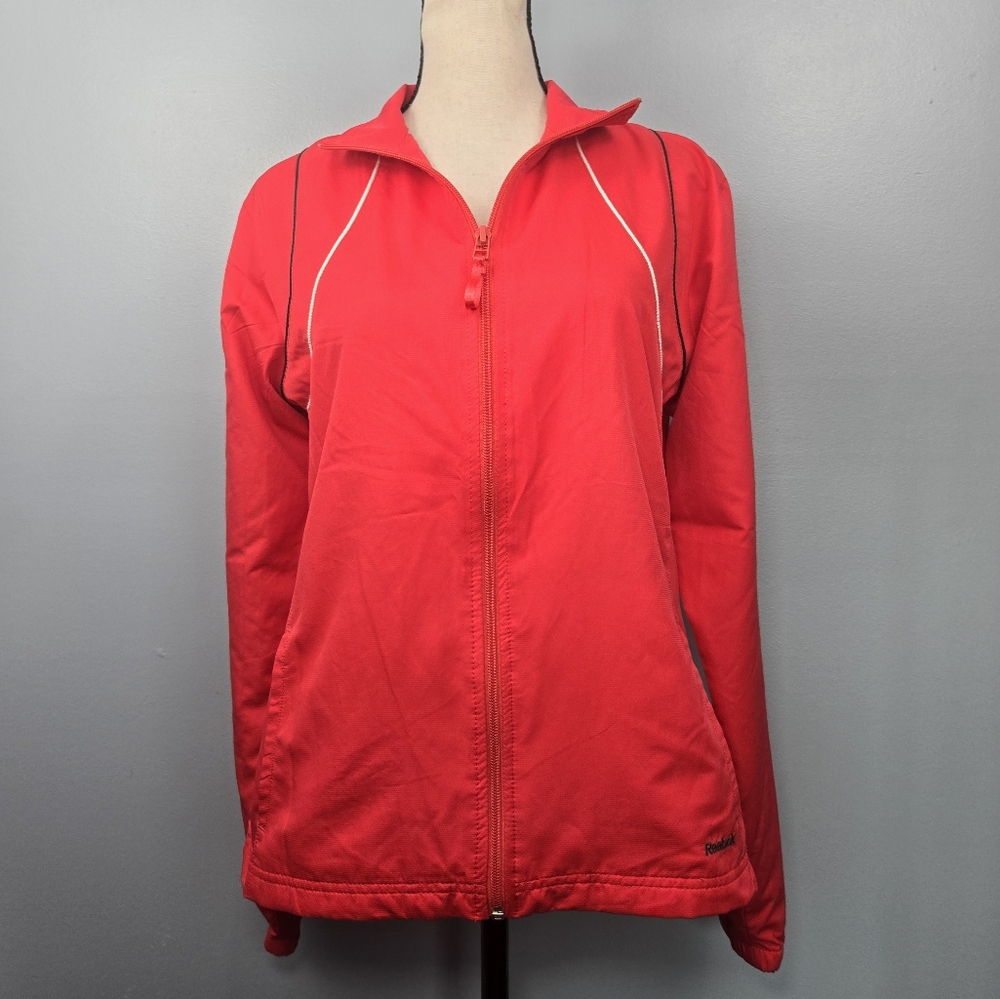 Reebok Womens Size M Full Zip Red Windbreaker Track Jacket Athletic Performance